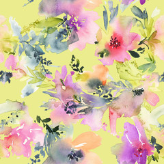 Obraz na płótnie Canvas Abstract watercolor flowers. Seamless pattern.