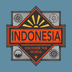 Stamp or vintage emblem with text Indonesia, Discover the World