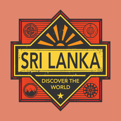 Stamp or vintage emblem with text Sri Lanka, Discover the World