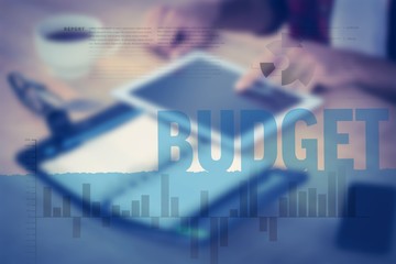 Composite image of business interface with graphs and data