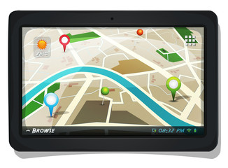 Street Map With GPS Pins On Tablet PC Screen