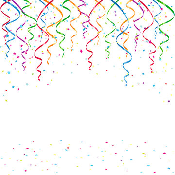 Birthday background with tinsel and confetti