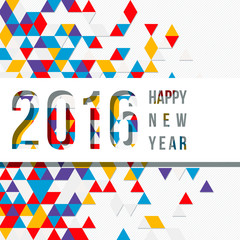 Vector label for the new 2016 to cut through paper background of colored triangles