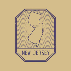 Stamp with the name and map of New Jersey, United States