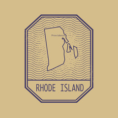 Stamp with the name and map of Rhode Island, United States