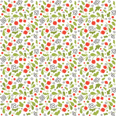 Seamless texture with flowers and berries