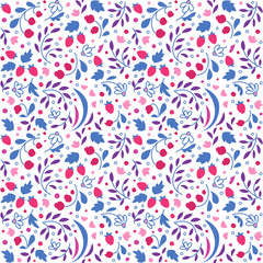 Seamless texture with flowers and berries