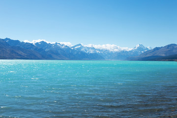 landscape of lake in summer day in new zealand