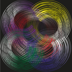Background image of colored strands
Background image of Five different colored thin skeins of thread on a black background
