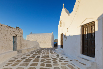 Church of Panagia Paraportiani in the town of Mykonos, Greece.