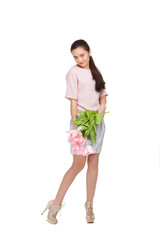 woman with  tulip bouquet