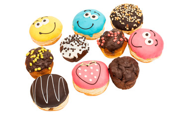 Colorful delicious donuts isolated