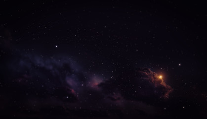 Space with nebula and bright stars with tilt-shift miniature effect.