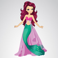 Cute Mermaid In Pink Cape