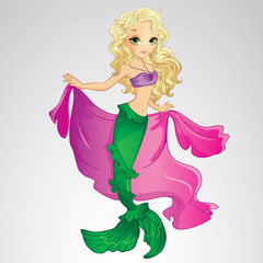 Mermaid With Long Curly Hair 