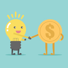 Idea handshake with Money coin. Flat design for business financial marketing banking advertising commercial event web minimal concept cartoon illustration.