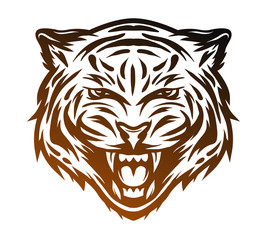  Aggressive tiger face. Line art style.