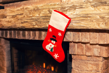 Christmas sock and fireplace