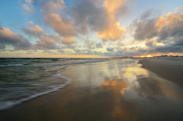 Paradise beach with clear water during sunset