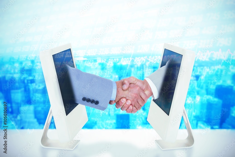 Poster composite image of side view of shaking hands