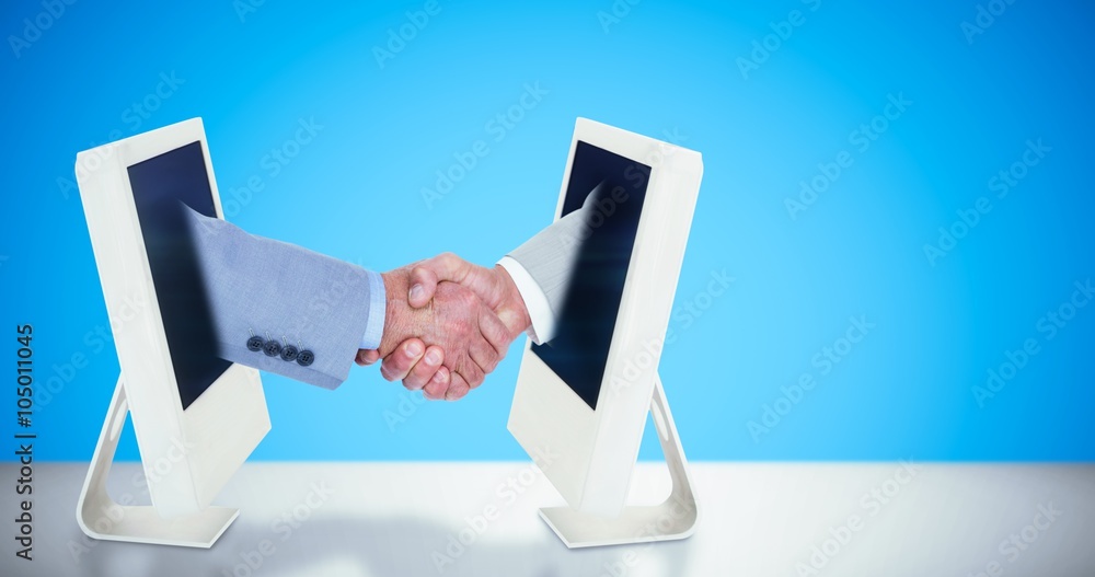 Poster composite image of side view of shaking hands