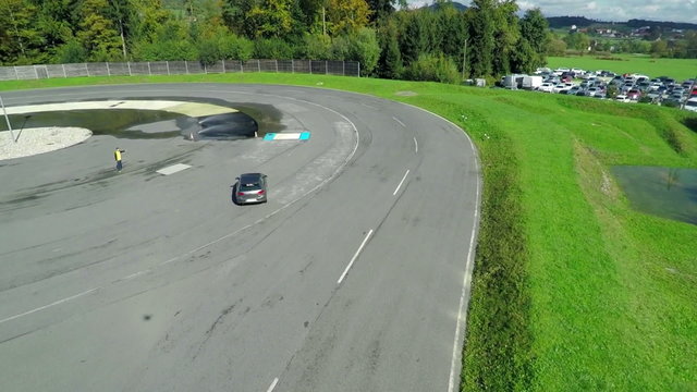 Test drive in a circle on a slippery track