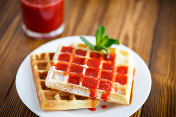 Viennese sweet waffles with strawberry jam