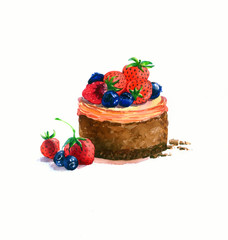 the cake round shape dessert watercolor hand drawn isolated on the white background - 105014263
