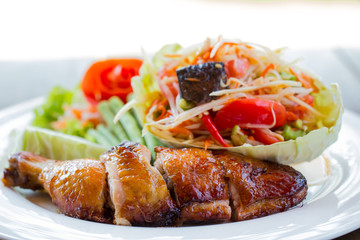 Grilled chicken and papaya salad, Thai food