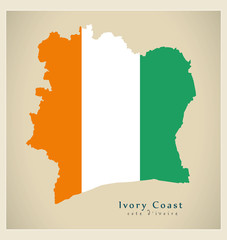 Modern Map - Ivory Coast flag colored CI