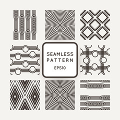 Set of nine abstract vector seamless patterns