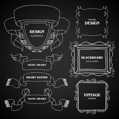 Vintage chalkboard photo frames set, drawing doodle style