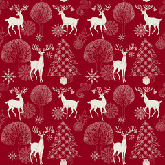 Christmas and New Year red festive background, xmas seamless pattern - 105017825