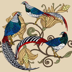Vintage antique background, fashion seamless pattern with birds - 105017851