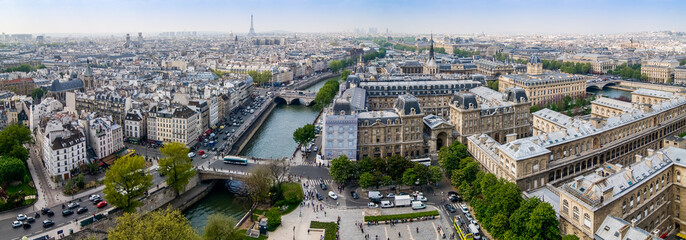 Panoramic view from Notre Dame Cathedral in Paris, France.