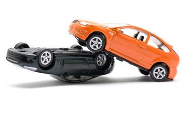 Naklejka premium Accident two cars isolated on white background