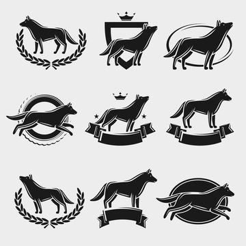 Wolf label and icons set. Vector