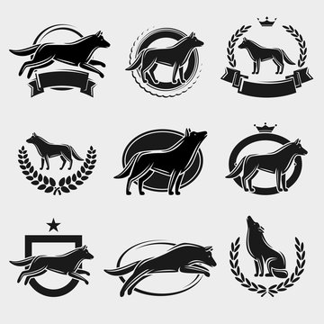 Wolf label and icons set. Vector