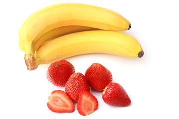 banana and strawberry isolated on white background