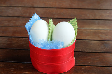 Closed up to eggs in the box, Easter