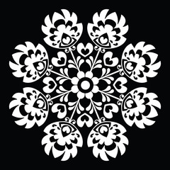 Naklejki  Polish round white folk art pattern - Wzory Lowickie, Wycinanka 