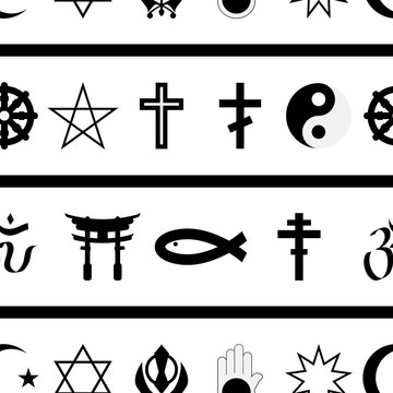 Black and white seamless pattern of religious symbols