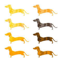 Set of golden colored shabby dachshunds