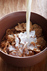 High angle view of a bowl of breakfast cereal