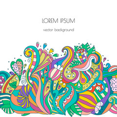 Hand drawn colorful floral design. Vector template with text place for invitations and cards