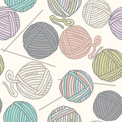 Seamless pattern with balls of yarn. Winter vector texture