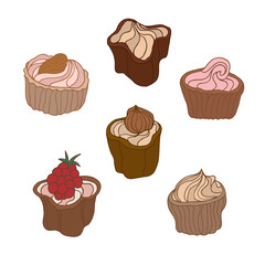 Collection of hand drawn chocolate candy. Vector illustration isolated on white