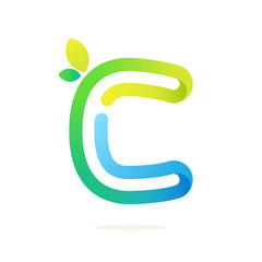 C letter with green leaves eco logo.
