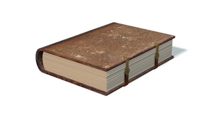 old book with metal claps isolated on white