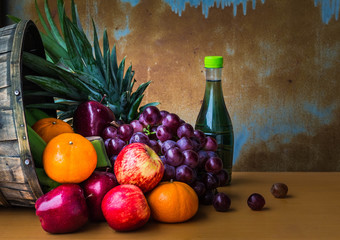 fresh fruits on wooden